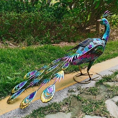 Decorazione alimentata solare di nozze del partito del cortile delle luci del mestiere del metallo della statua solare all'aperto del pavone