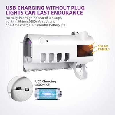 Funzione dello spazzolino da denti del bagno multi del supporto dell'erogatore UV a energia solare del dentifricio in pasta
