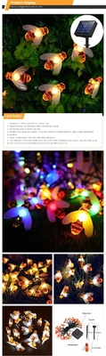 Bianco caldo impermeabile all'aperto di 20LED Honey Bee Solar String Lights per le decorazioni del giardino