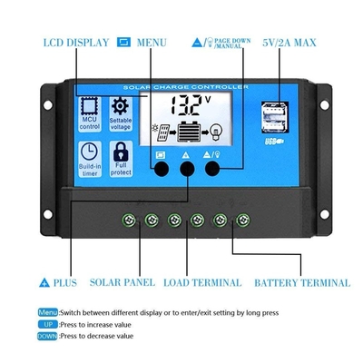 Regolatore solare Regulator 12V/24V 60A 50A 40A 30A 20A 10A PWM USB 5V dell'esposizione LCD