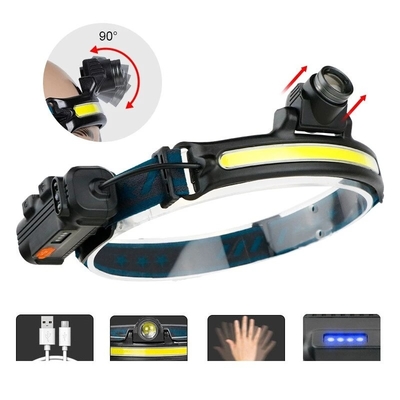 Lampada frontale a induzione ricaricabile USB Zoom Lampada frontale a LED COB Torcia a batteria integrata Torcia frontale multifunzione a 6 modalità